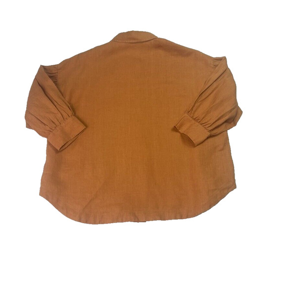 Voyageur By Mersea Womens Blouse Small Brown Linen Balloon Sleeve Button Down - Picture 3 of 8
